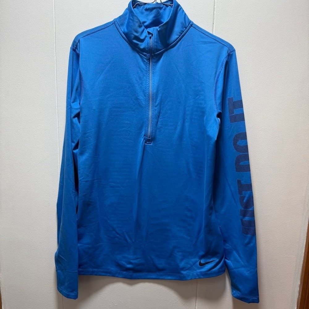 Nike Dri-FIT Womens Blue 1/4 Zip Pullover Graphic Training Top Size Large